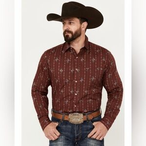 Tin Haul Stripe Arrowhead Long Sleeve Western Snap Shirt Tribal Burgandy Wine XL